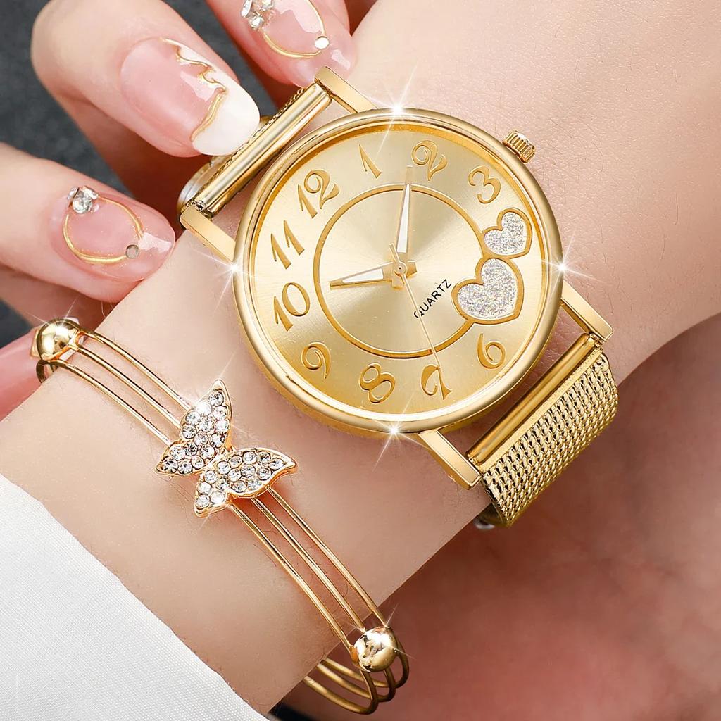 6 Pieces of Fashionable and Versatile Diamond Inlaid Rhinestone WOMEN'S Quartz Steel Band Watch+necklace+earrings+ring+bracelet