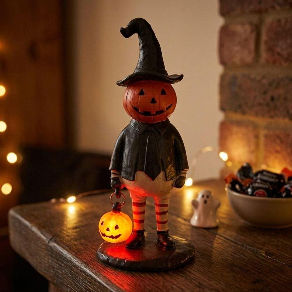 Light Up Pumpkin Man Tabletop Statue Resin LED Pumpkin Head Light  Halloween Party