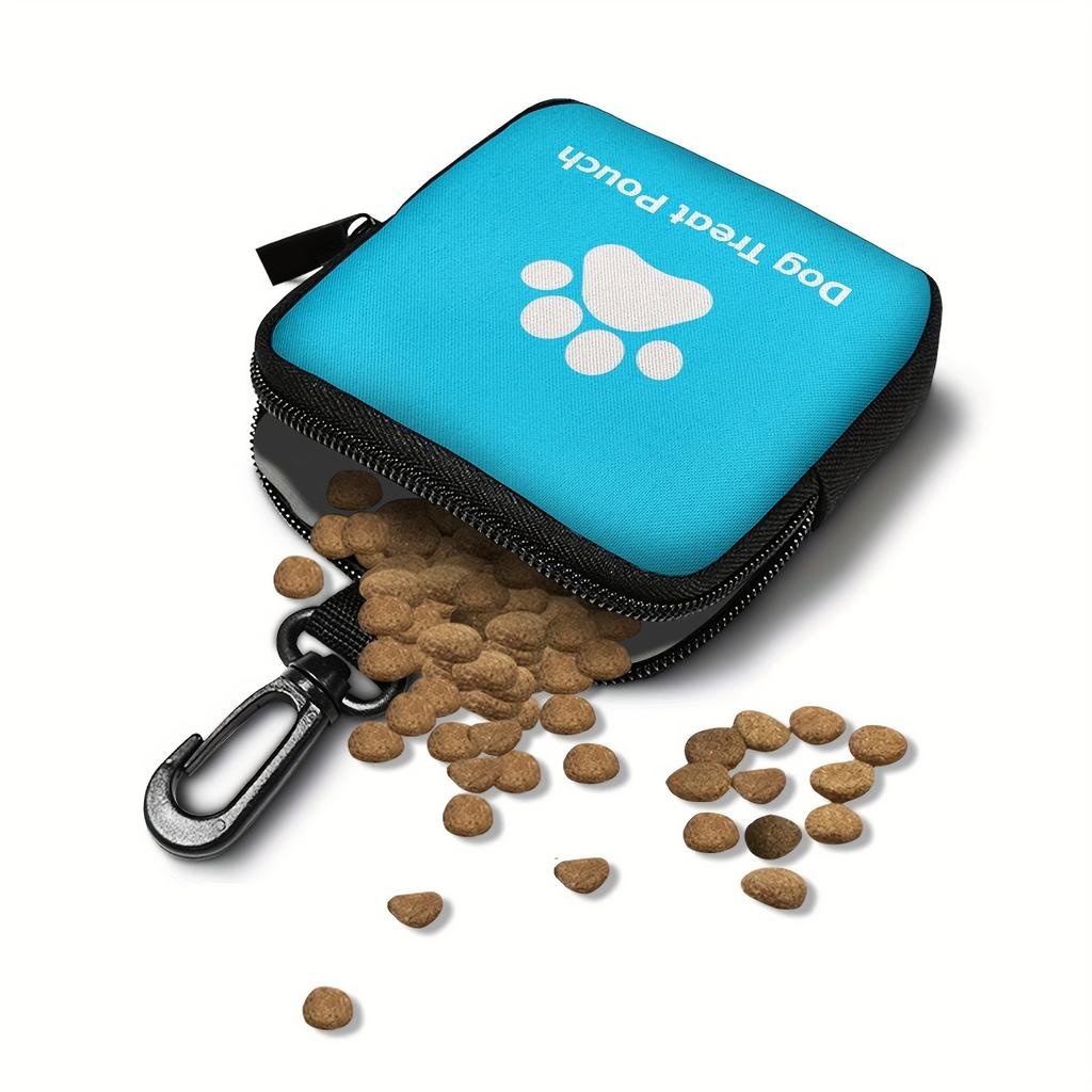 Small Dog Food Bag PU Leather Paw Print Dog Treat Pouch Waterproof Faux Leather Zipper Pouch Multi-functional Travel Train Bag