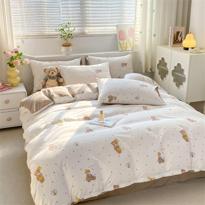 Duvet Cover Set 3pcs 100% Cotton Bedding Set Fashion Floral Quilt Cover Pillowcase Korean Ins Style Comforter Covers (NO SHEET)