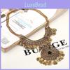 Ethnic Style Simulation Gemstone Multi Layer Round Coin Metal Necklace For Women