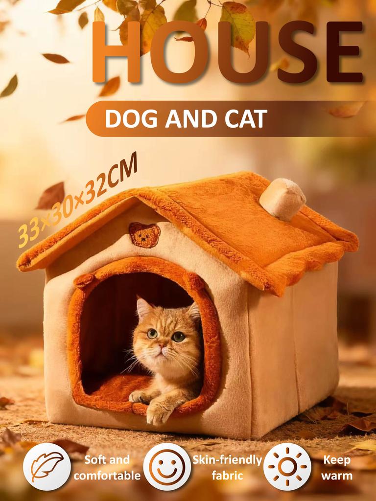 Cozy Pet House for Dogs & Cats (33x30x32CM) - Soft Warm Fabric Pet Bed