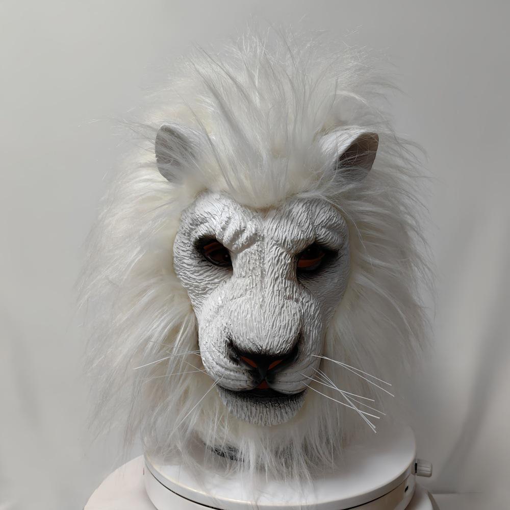 White Lion Latex Halloween Mask - King of the Jungle Animal Costume Hood One Size