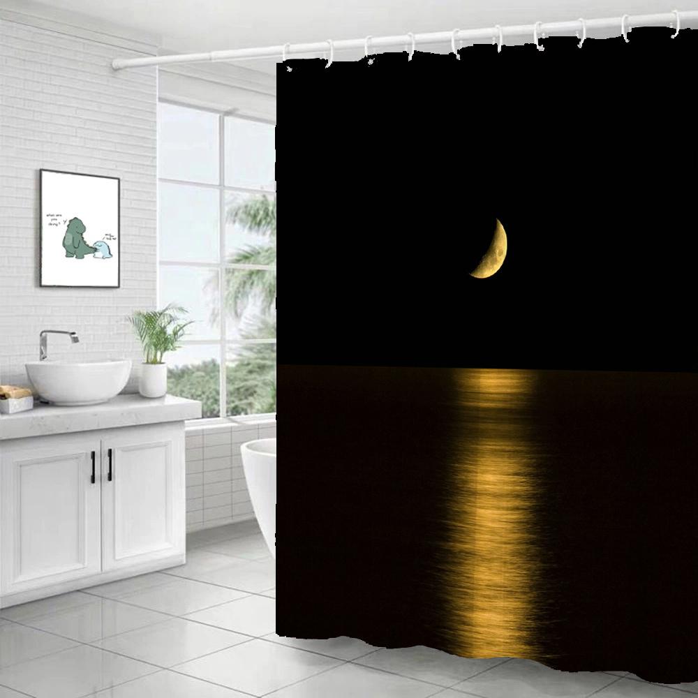 Star Galaxy Planet Shower Curtain Night Starry Sky Universe Space Moon Print Polyester Bathroom Curtain Home Bathtub Decoration