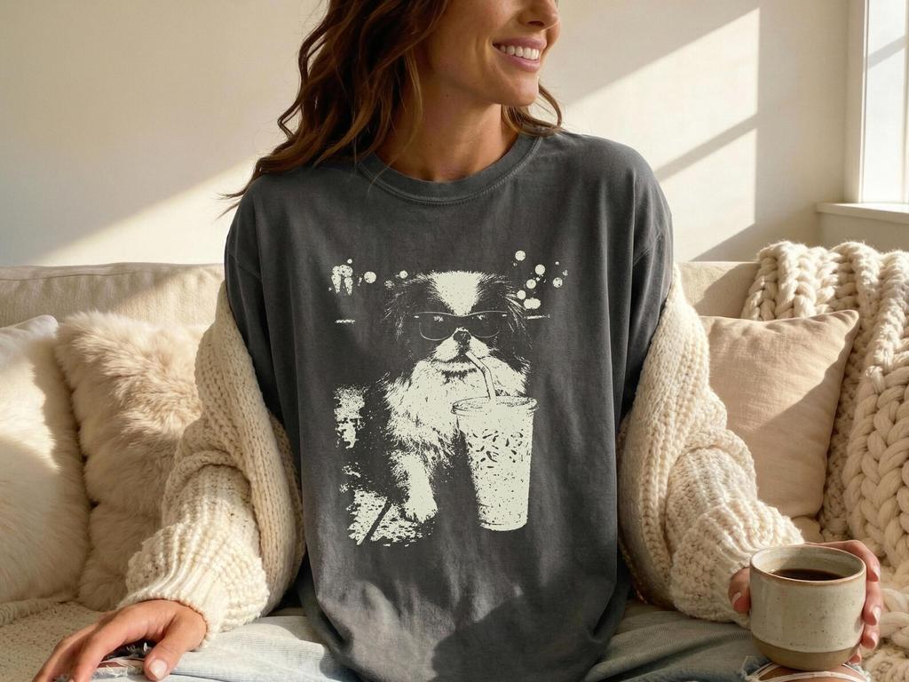 Japanese Chin Iced Coffee T-Shirt: Chin Mom Gift, Tee Chin Dad, Chin Owner T, Gift for Japanese Chin Lovers, Chin Parents Gift Idea