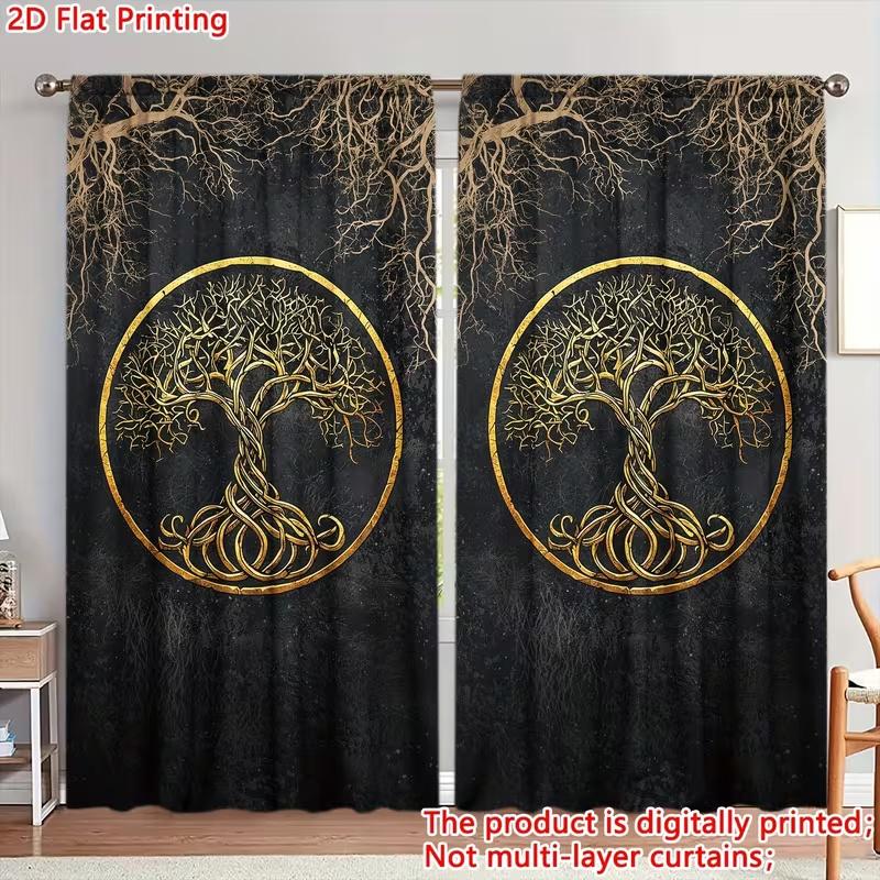 

2 Pcs Retro big tree print curtains suitable for bedroom living room kitchen decoration home decoration window decoration 100*130 Rod Pocket 1pcs