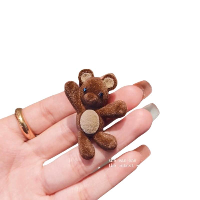 Korean Cute Brown Flocked Bear Hair Clip for Bangs