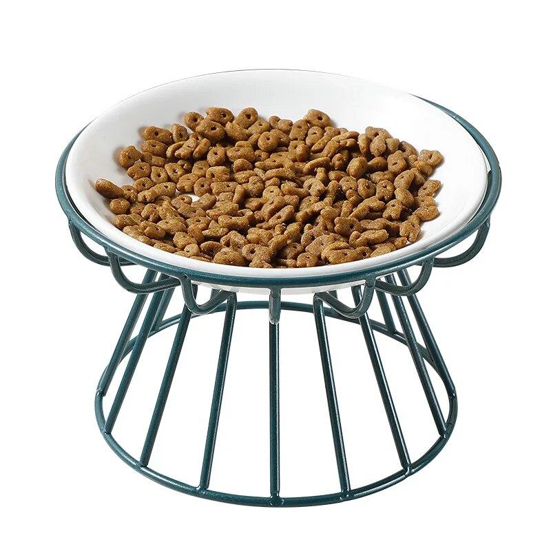 Ceramic Raised Pet Bowl with Iron Rack Food Water Treats for Cats Dogs Feeders Supplies Drinking Accessories Puppy Kitten Bowl