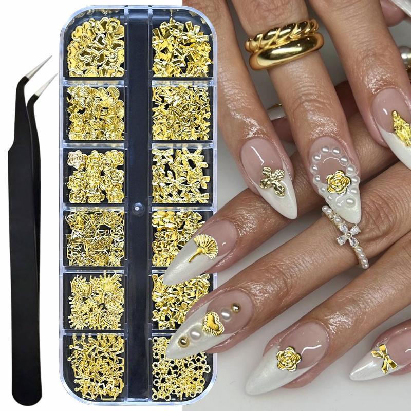 12Grids 3D Exquisite Cross Nail Art Rhinestones Y2K Metal Punk Full Glitter Diamond Cross Nail Charms