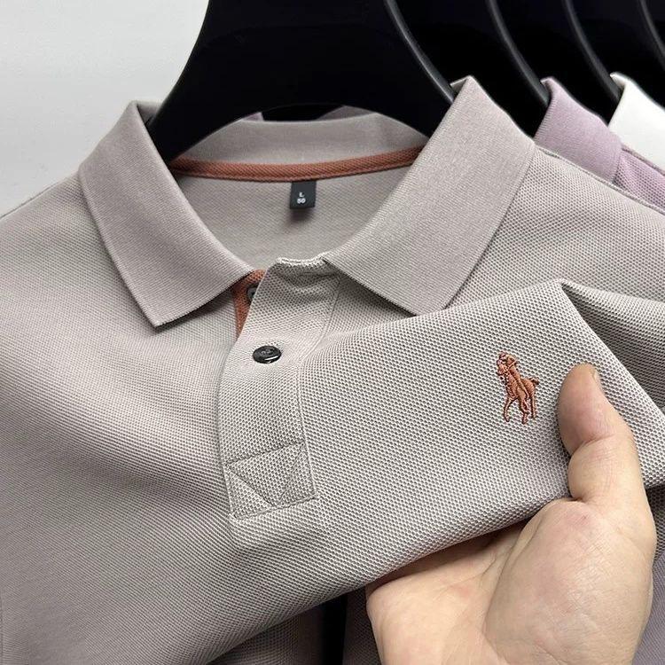 STORN 100% Czysta Bawełna Marka Premium Męska Koszulka Polo z Długim Rękawem Moda Personalizacja Haft z Koniem Klasyczny T-shirt Paul