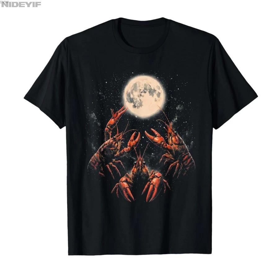 Three Crawfish Moon Galaxy Space Retro Animal Tshirt For Men Women 100 Cotton T Shirts Short Sleeve Tops 04243 S