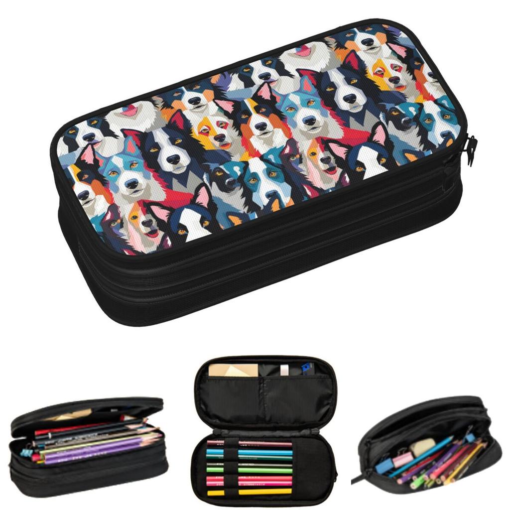 Border Collie Dog Pattern Pencil Cases for Student Gifts Pen Box Pencil Bag Large Storage Pencil Pouch