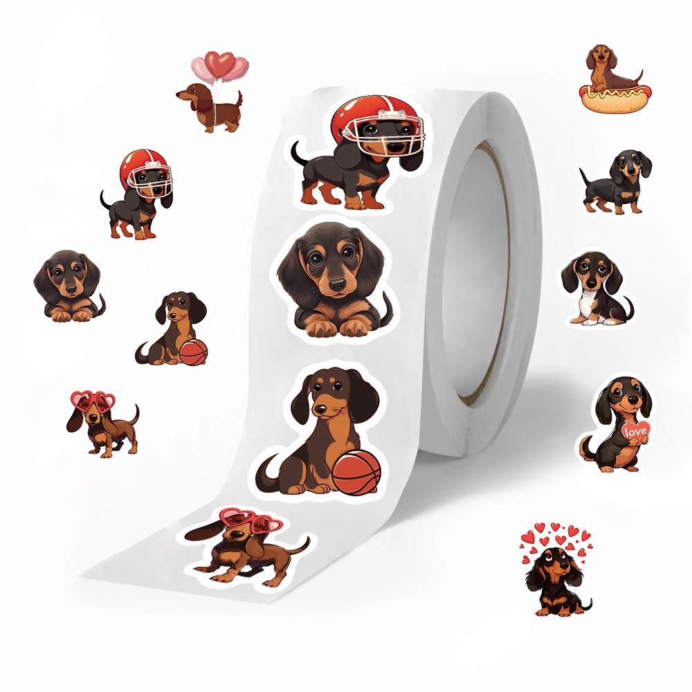 500 Pieces/roll Roll Sticker Hot-selling Tape Dachshund Dog Sticker Handbook Material Decorative Envelope Seal Sticker
