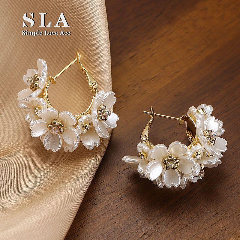 SLA Private French Style Fancy Ins Fashion Internet Hot New Retro Court Ear Ring Female Silver Pin Earrings Fashion High-End French Court Earrings (Silver Needle)