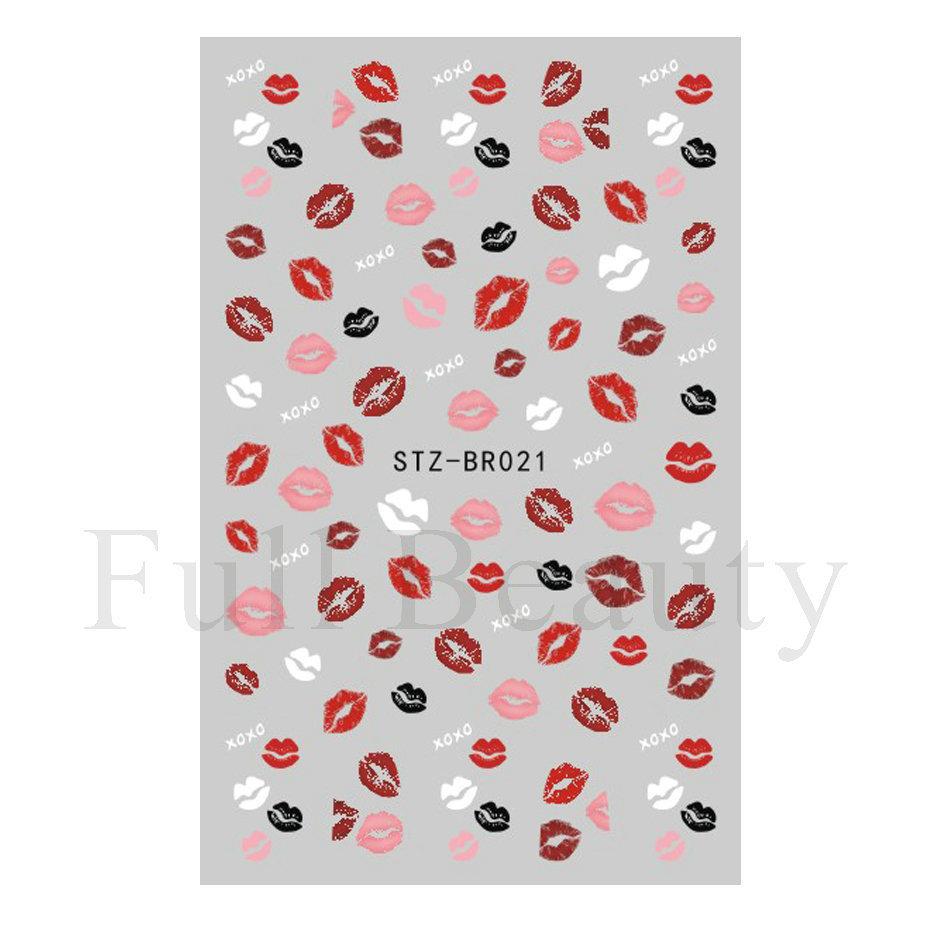Nail Art Stickers, Valentine'S Day Sexy Lips Alphabet Red Lips Black And White Lipprints Thin Bast Nail Stickers