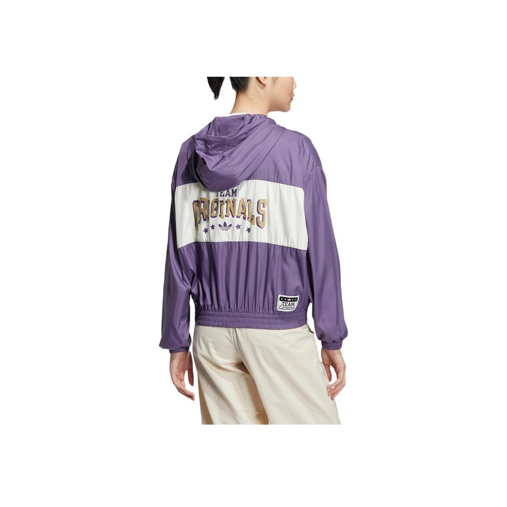 Adidas Originals FW22 Logo Print Patchwork Hooded Jacket Women Outerwear Purple HS1934