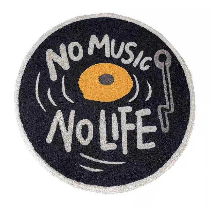 

NO MUSIC NO LIFE Round Vintage CD Carpet Door Mats Soft Fluffy Lounge Floor Rugs For Modern Bedroom Bedside Printed Mat Carpets 60x60cm