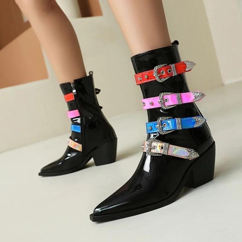 Fashion New Belt Buckle Cross Strap 6.5cm Thick Sole Long Boots Autumn Winter Fashion Short Plush Warm Women Knee High Boots Size 35-46