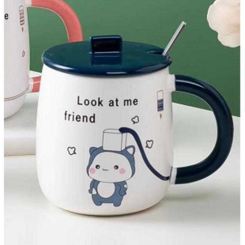 Creative Cartoon Charging Kitten Student Ceramic Cup with Lid Spoon High Temperature Resistant Mug Cup Advertising Gift Cup