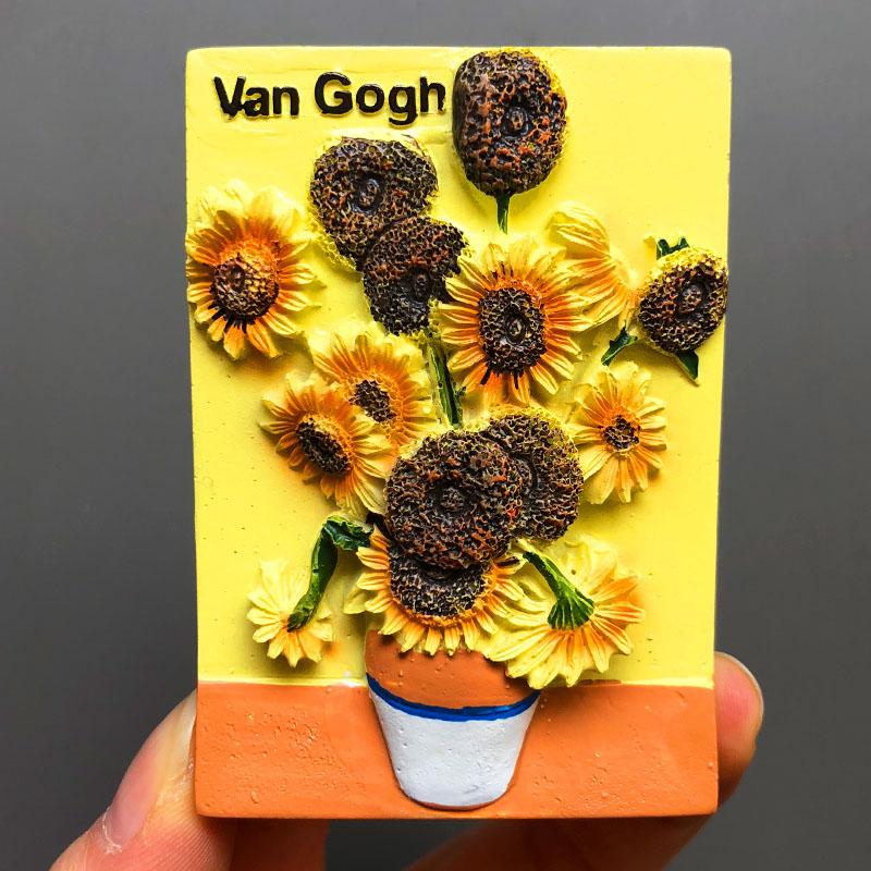 Cartoon Van Gogh Resin Refrigerator Paste Fridge Magnet Magnetic Paste Creative 3d Refrigerator Room Decoration Collection Gifts