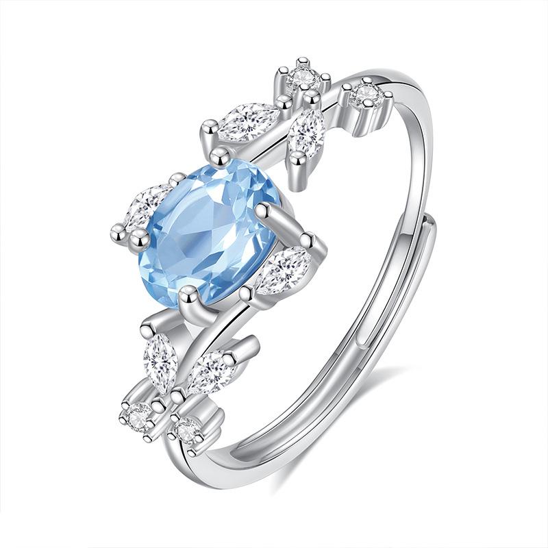Natural Color Treasure Spar Ring S925 Sterling Silver Ring Women's High-end Adjustable Fashion Gift