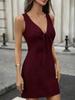 2026 Summer New European and American Sleeveless Deep V-strap Slim Solid Color Dress, Women's Short Holiday Style