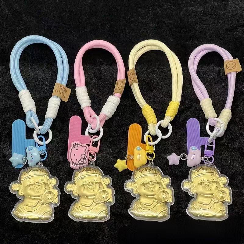 Shuibei 999 Fine Gold Lucky Cat Wealth Ingot Mobile Phone Lanyard & Bag Pendant