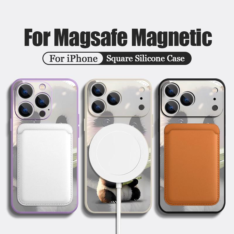 For iPhone 17 Pro Max Case Lovely Baby Panda Pattern Magnetic For Magsafe Silicone Cover For iPhone 16 Pro Max Funda iPhone 15 14 13 12 11 16E Air