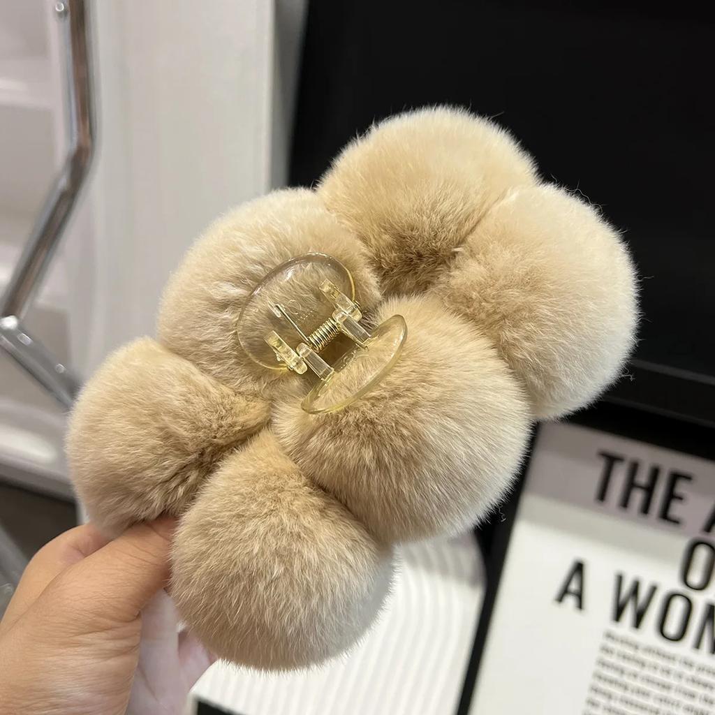 YHJ Oversize Hairball Hair Claw Clips Winter Faux Rabbit Fur Crab Hair Clip Headband for Women Grab Clamp Hair Accessories