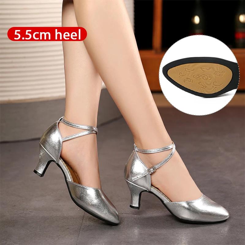 Leather Waltz Shoes Women's Modern Dance Shoes Dance Hall Tango Jazz Latin Shoes Girls Women's Dance Mid-heel