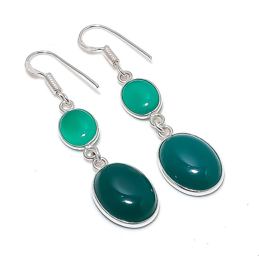Natural Green Onyx Gemstone 925 Sterling Silver Jewelry Earring 2.09  AE-12233