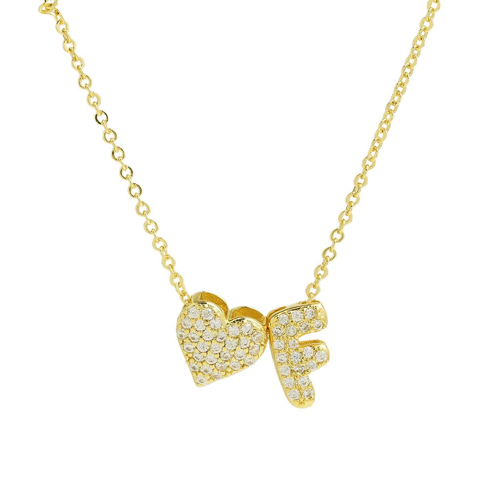 Fashion Small Bubble Initial Heart Letter Necklace 18K Gold Plated Link Chain Romantic Copper Heart Letter Pendant Necklace Gift