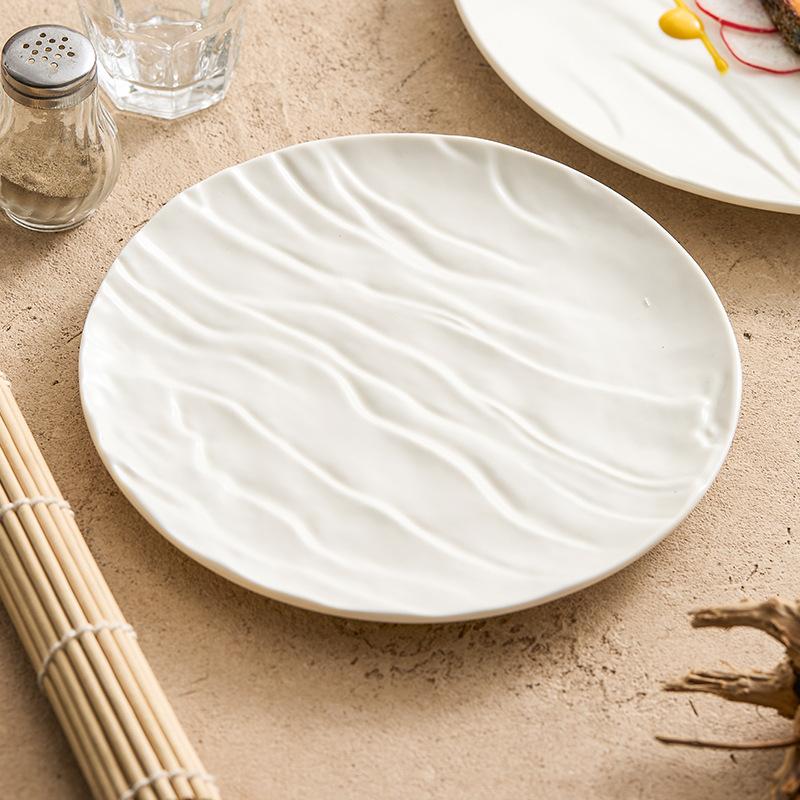 Matte corrugated ceramic western-style dishes steak dishes high-grade light luxury artistic conception dishes round plates.