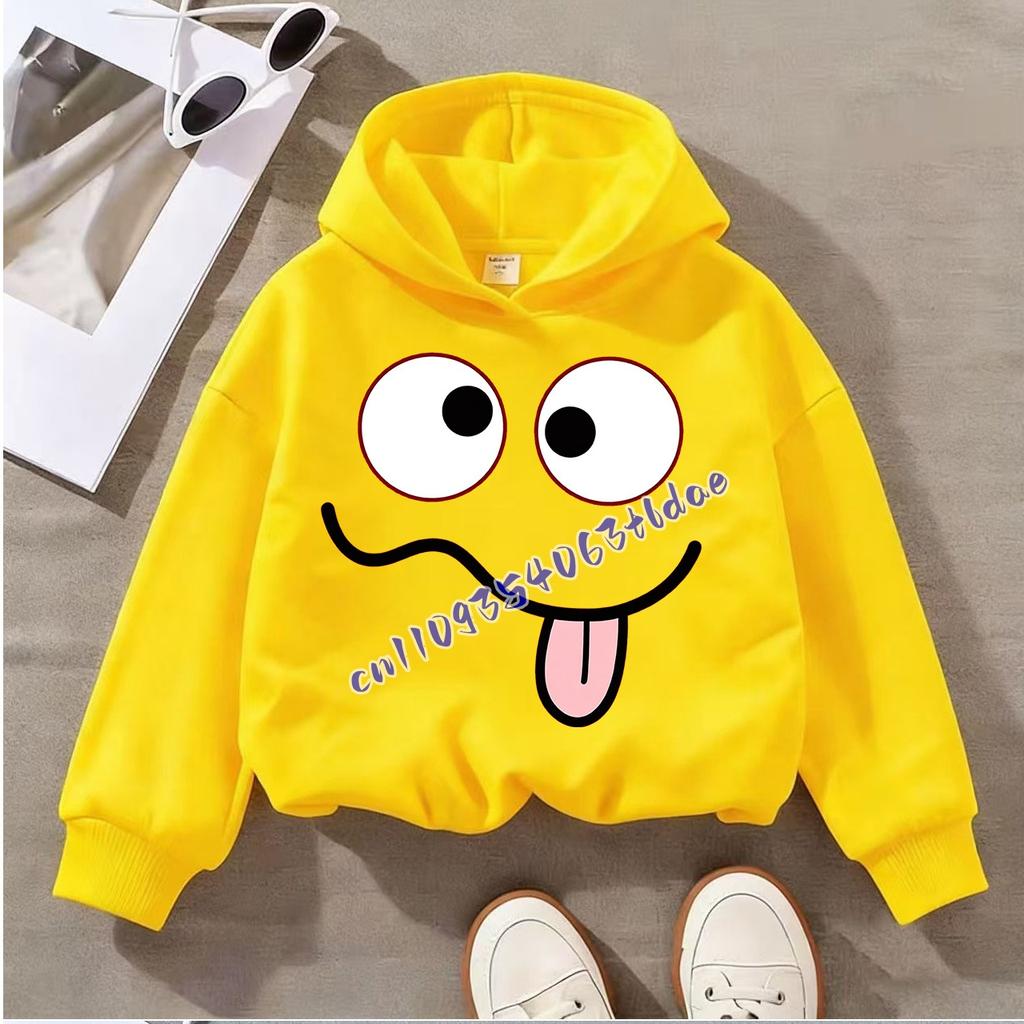 Funny Tongue Out Face Print Kids Hoodie Unisex Boys Girls Casual Pullover Sweatshirt Autumn Winter Children Hooded Tops