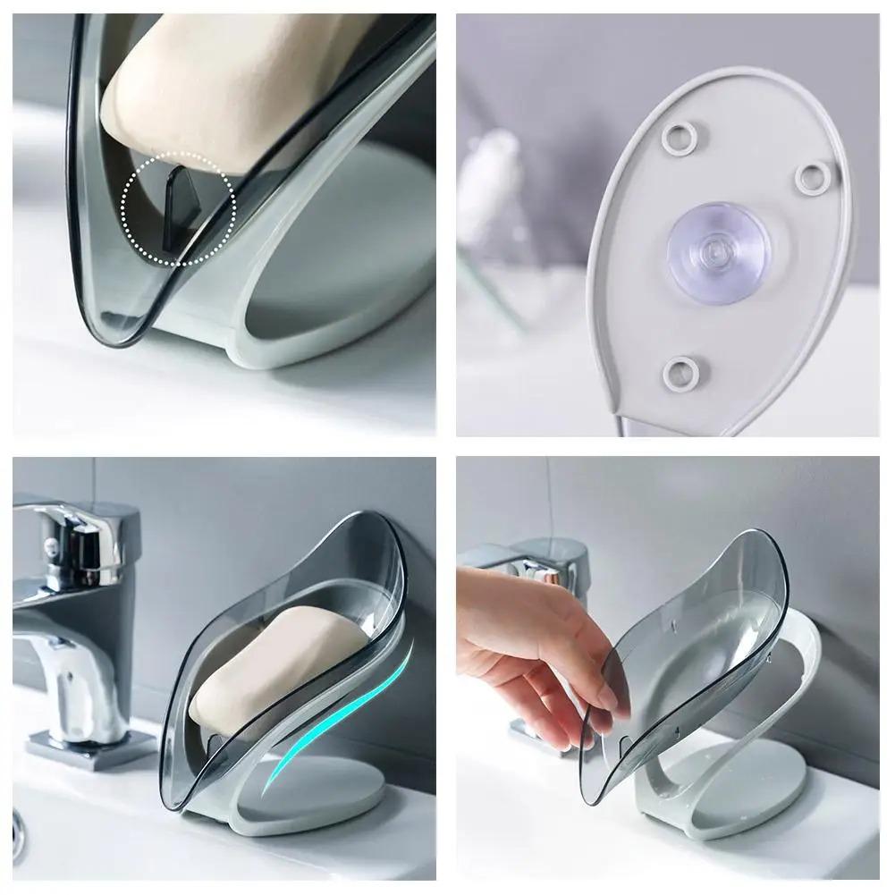1Pcs Leaf Soap Dish For Bathroom Shower Portable Non-slip Drain Soap Holder Plastic Tray Bathroom Accessories