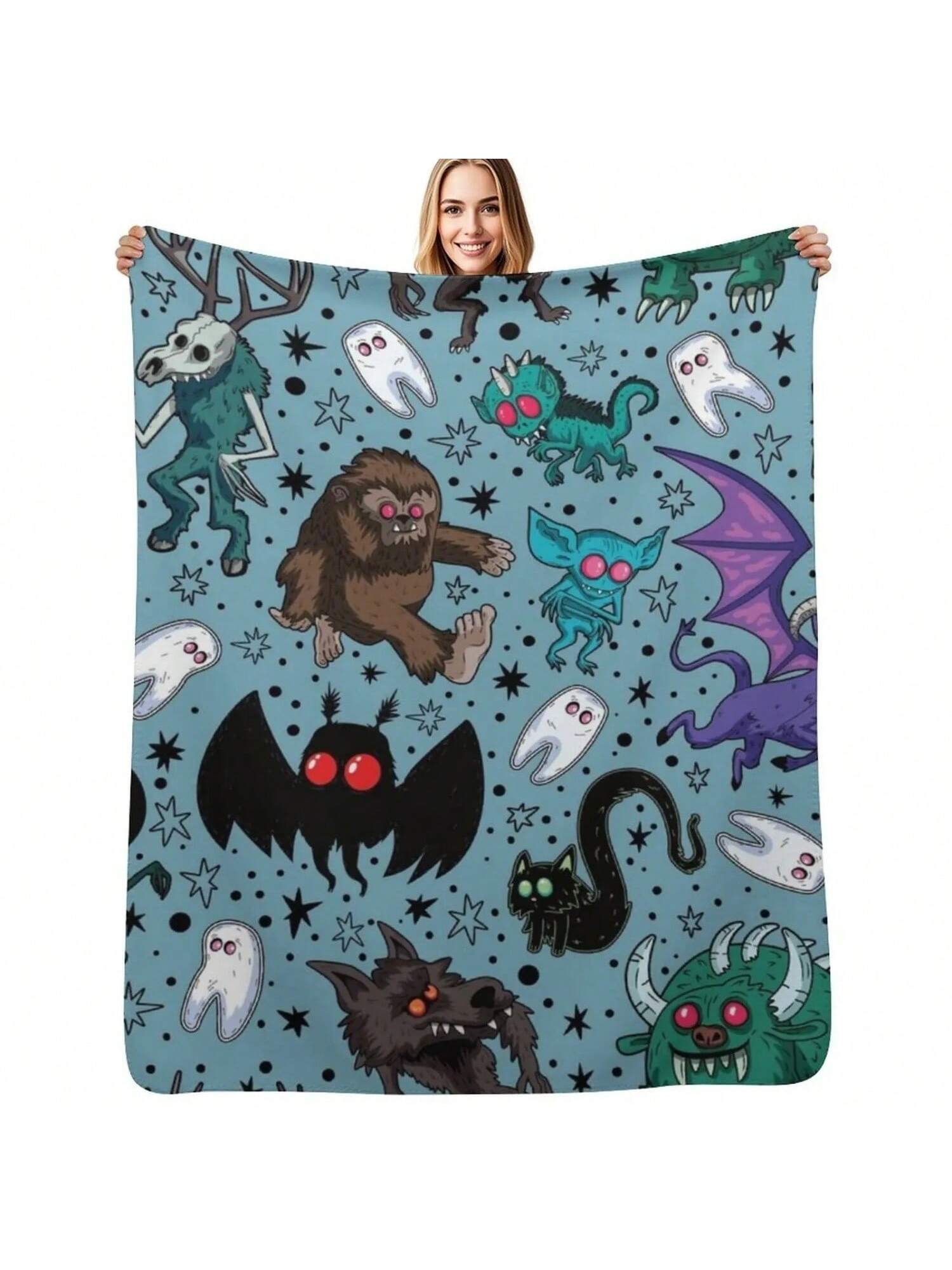

Cryptids Night Light Blue Throw Blanket Picnic Cosplay Anime Soft Bed Blankets 75X95CM сірий колір