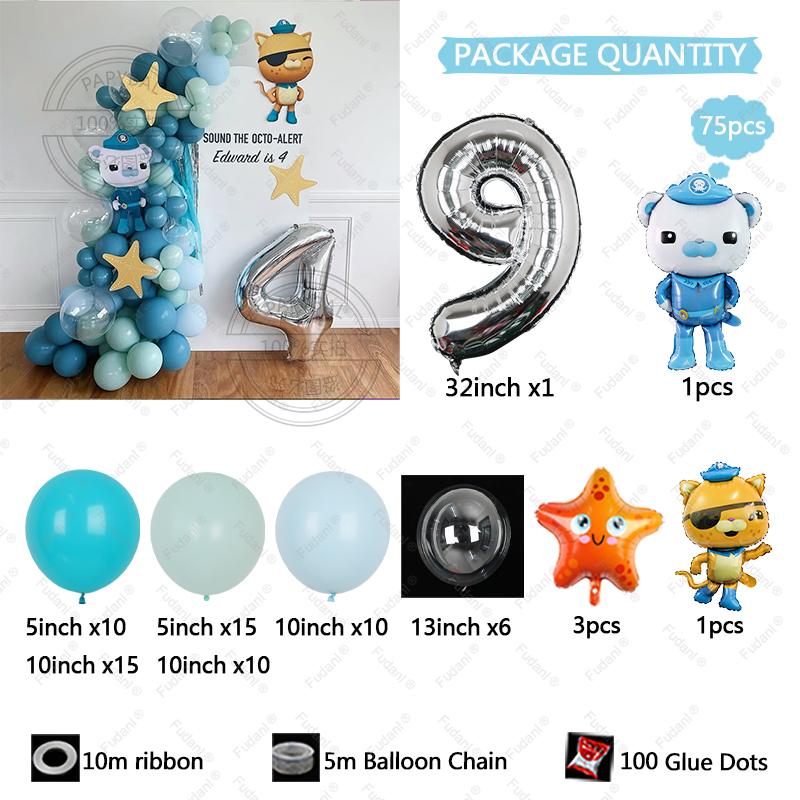 75pcs The Octonauts Balloon Polar Bear Cat Starfish Foil Ballons Cartoon Sea Animal Air Balls Children Birthday Party Decoration