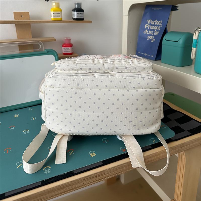 Mochila con Adorno de Encaje Rayas Estrelladas con Ventana Frontal Transparente y Múltiples Bolsillos Gran Capacidad Mochila Escolar Diaria para Adolescentes Estudiantes Viajes Diarios