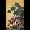 Wooden Framed Photo Tile of Ito Jakuchu's "Hydrangea and Two Roosters" (Ito Jakuchu Series)