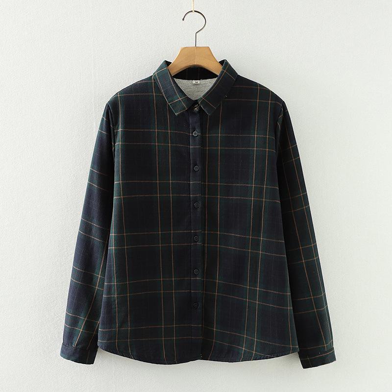 Women's Classic Plaid Long-Sleeve Shirt - Japanese Style, Plus Velvet, Thickened, Warm (Autumn/Winter 2025 Collection)