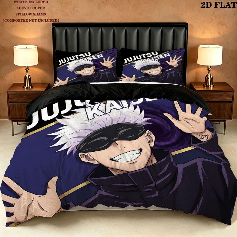 Jujutsu Kaisen Pattern Bedding Quilt Set Quilt Cover Pillowcase Home Birthday Gift(1 * duvet cover + 2 * pillowcase, without core)