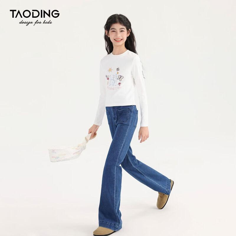 Taoding Girls' Autumn Round Neck Embroidered Long-Sleeved T-Shirt