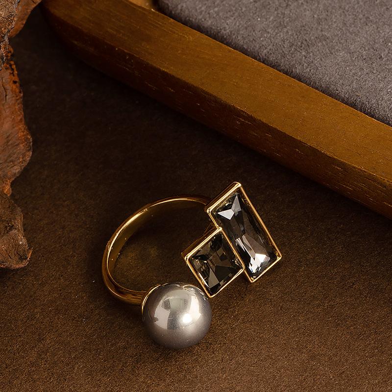 Square pearl open ring niche design light luxury personalized index finger ring simple and versatile exquisite ring women