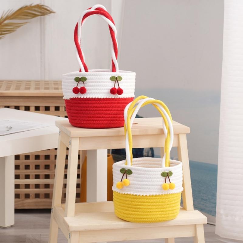 Gift Basket Empty, Woven Cotton Rope Basket Lightweight Handbag For Travel Outdoor Activities