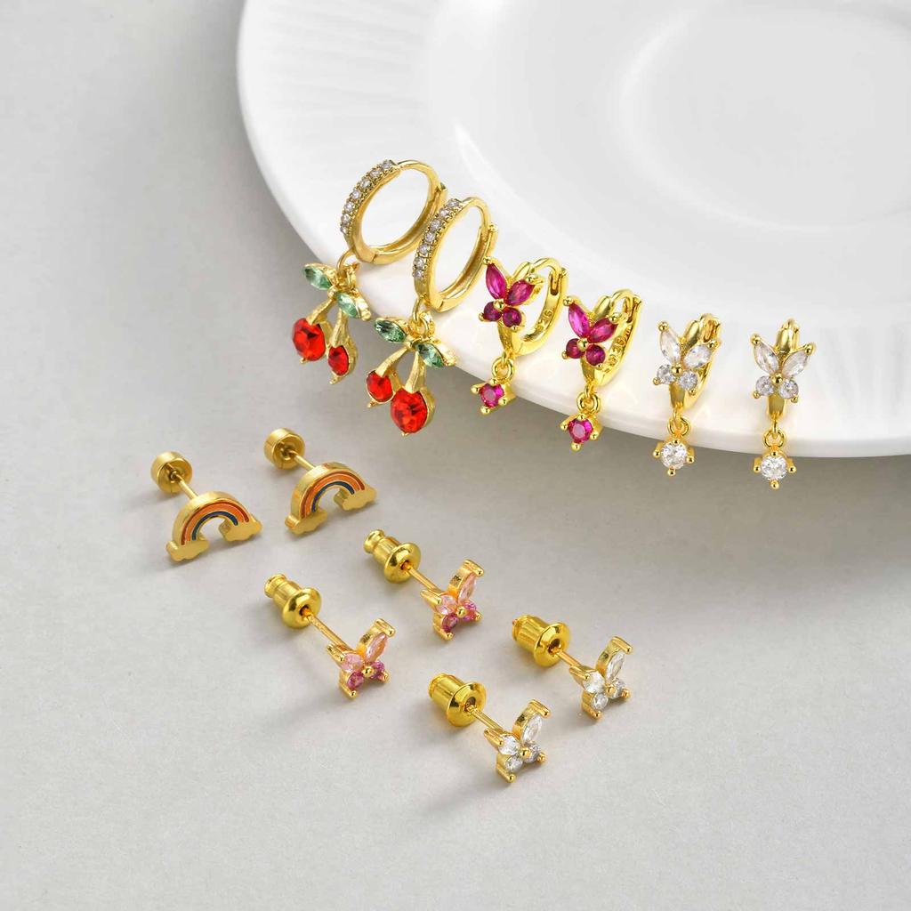 Luxurious Zircon Heart Hoop Earrings Flower U-Shaped Zircon Earrings for Women Charm Daily Jewelry Gift