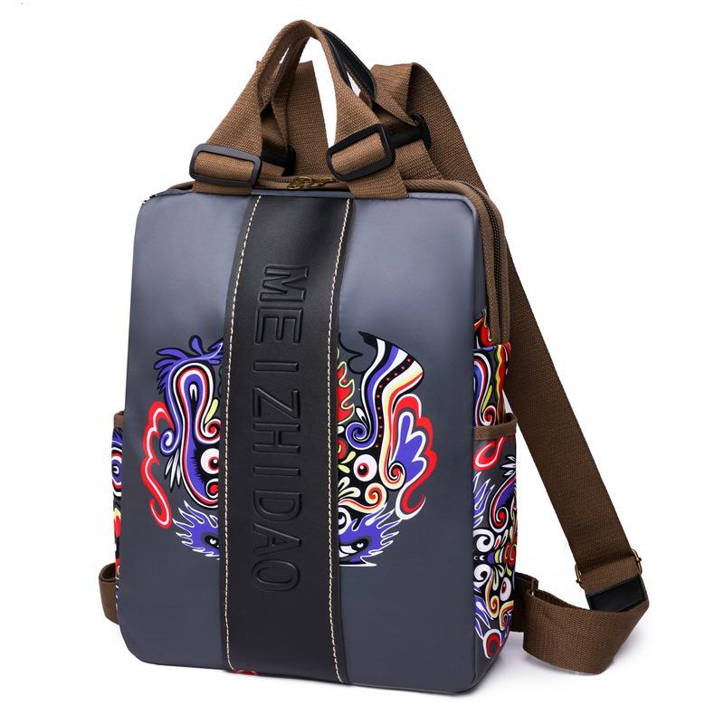 New Women's Guochao Backpack Simple Fashion Printed School Bag Large Capacity Lightweight Travel Bag Leisure Commuter Bag