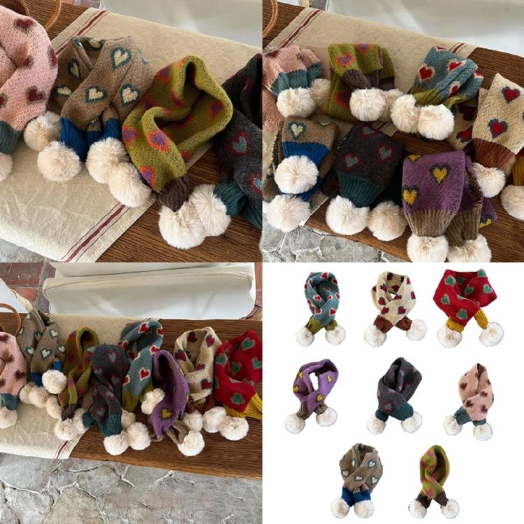 Children Knitted Scarf Soft and Warm Heart Pattern Neck Warmer Fashionable Autumn Winter Various Outfit Neck Gaiter