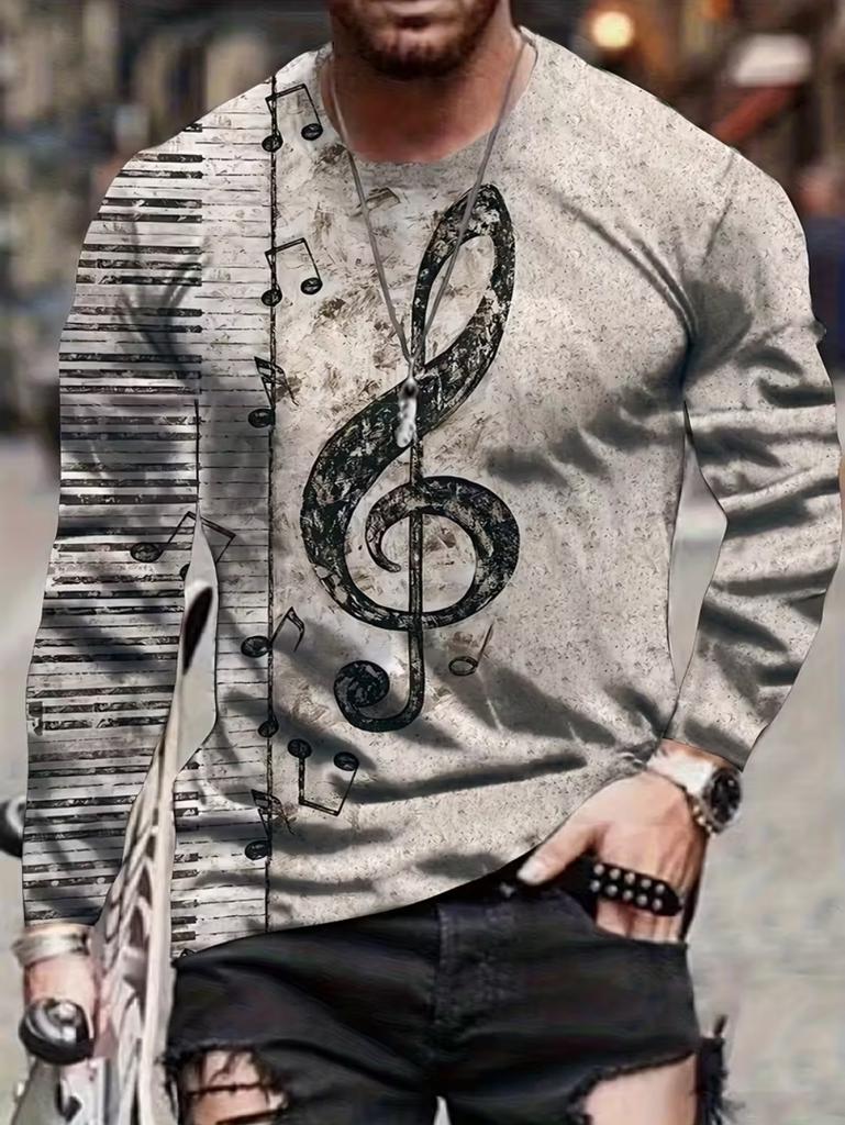 T-shirt Strumenti Musicali da Uomo Chitarra Pianoforte Stampa 3D Manica Lunga Tee Harajuku Y2k Tee Streetwear Top Oversize Abbigliamento Uomo