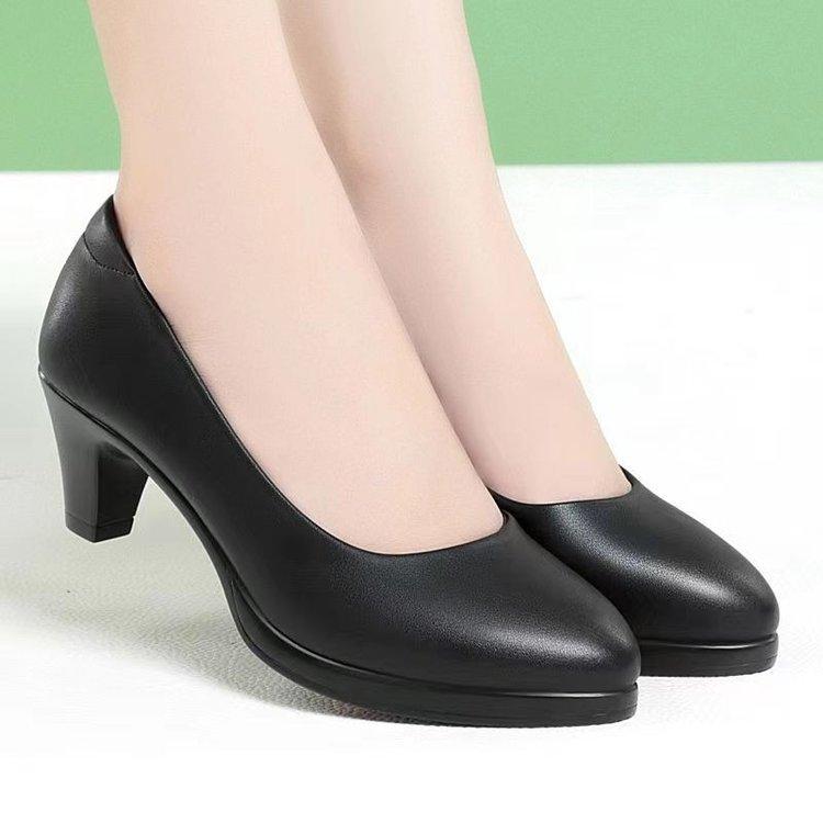 Leather Shoes Small Pointed Soft Leather Comfortable Single Shoes Spring Women's Professional Clothing Breathable Shallow Mouth Women's Shoes