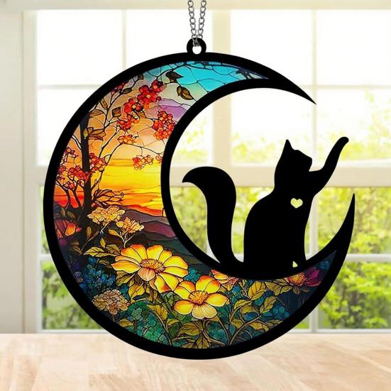 Pet Memorial Sun Catcher Dog Cat Suncatcher Pet Memorial Keepsake Stained Glass Style Hanging Decoration for Loss of Dog Sympathy Gift